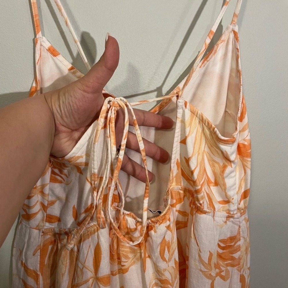 Abercrombie & Fitch Floral Tiered Maxi Dress Womens Size S Orange Linen Blend - Picture 5 of 15